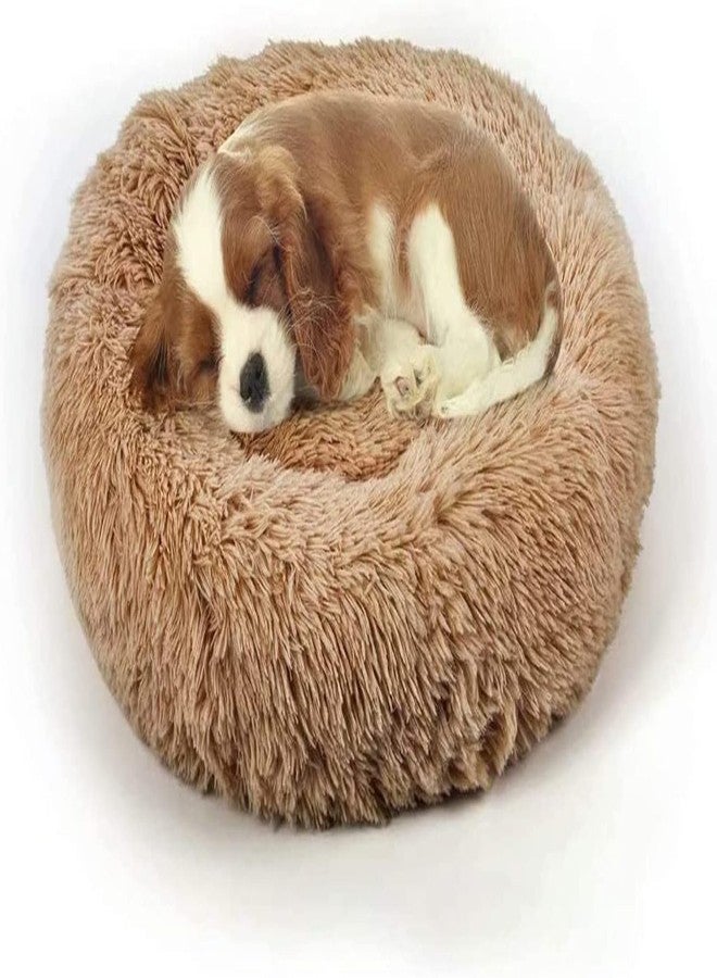 PAWSOME Dog Bed, Cat Calming Bed, Faux Fur Pillow Pet Donut Cuddler Round Plush Bed for Large Medium Small Dogs and Cats (Brown, S) - Image 1